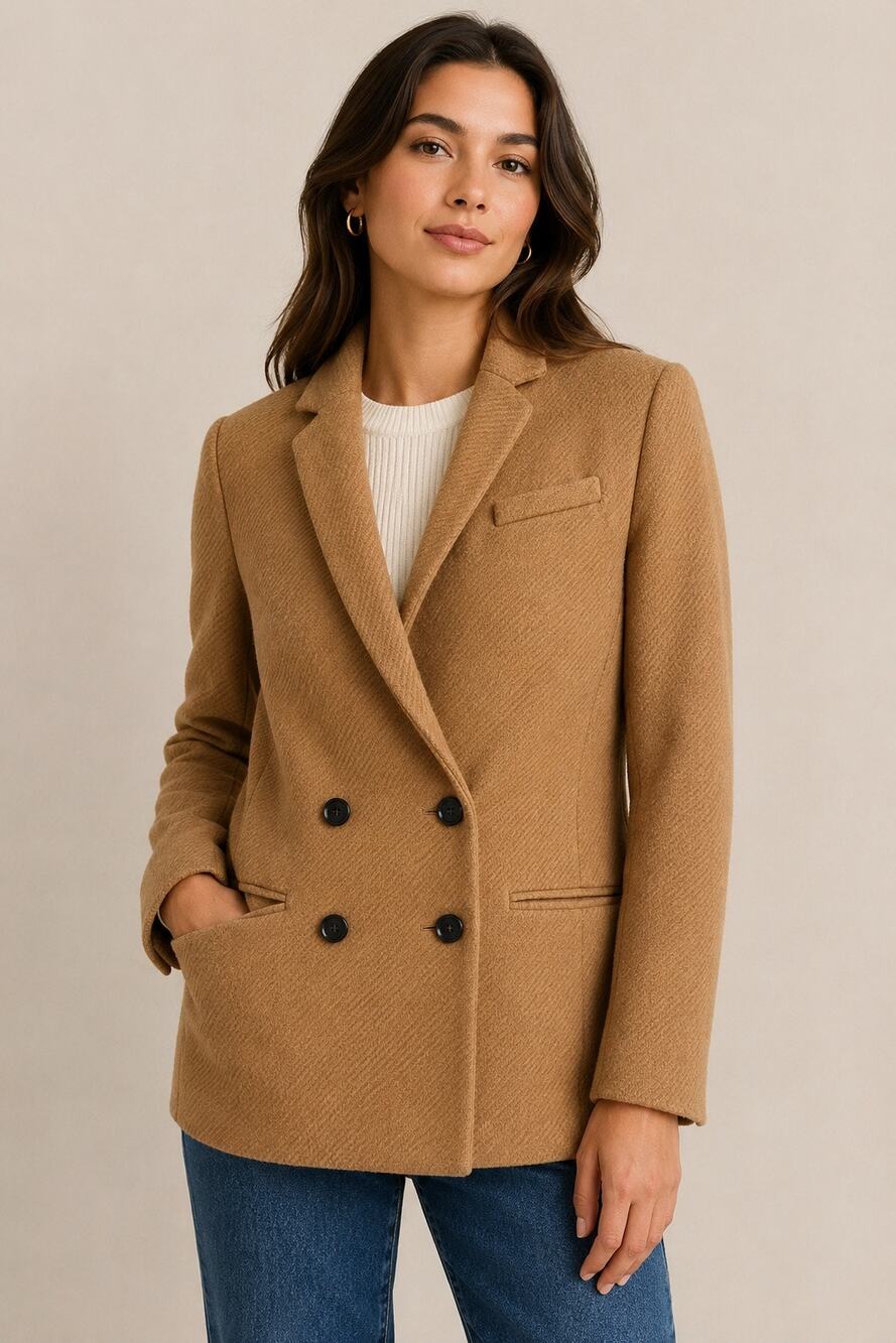 Banana Republic Petite Camel Wool Blend Double-Breasted Blazer Size 2P